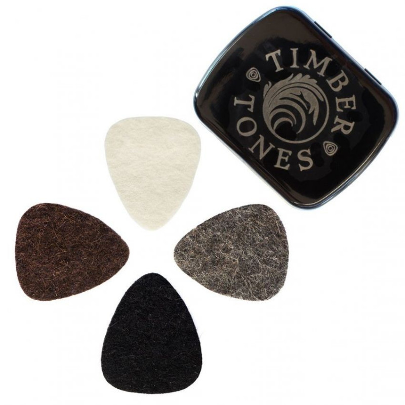 Tin of 4 LARGE felt picks Timber tones 12,00 €